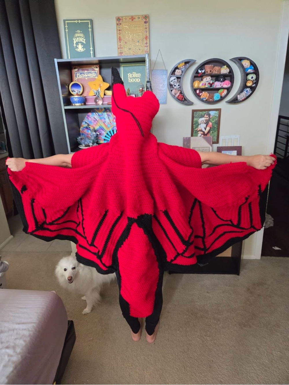 Crochet Red Dragon Wing Costume Hooded Cape